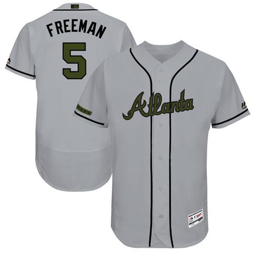 Braves #5 Freddie Freeman Grey Flexbase Authentic Collection Memorial Day Stitched MLB Jersey - Click Image to Close